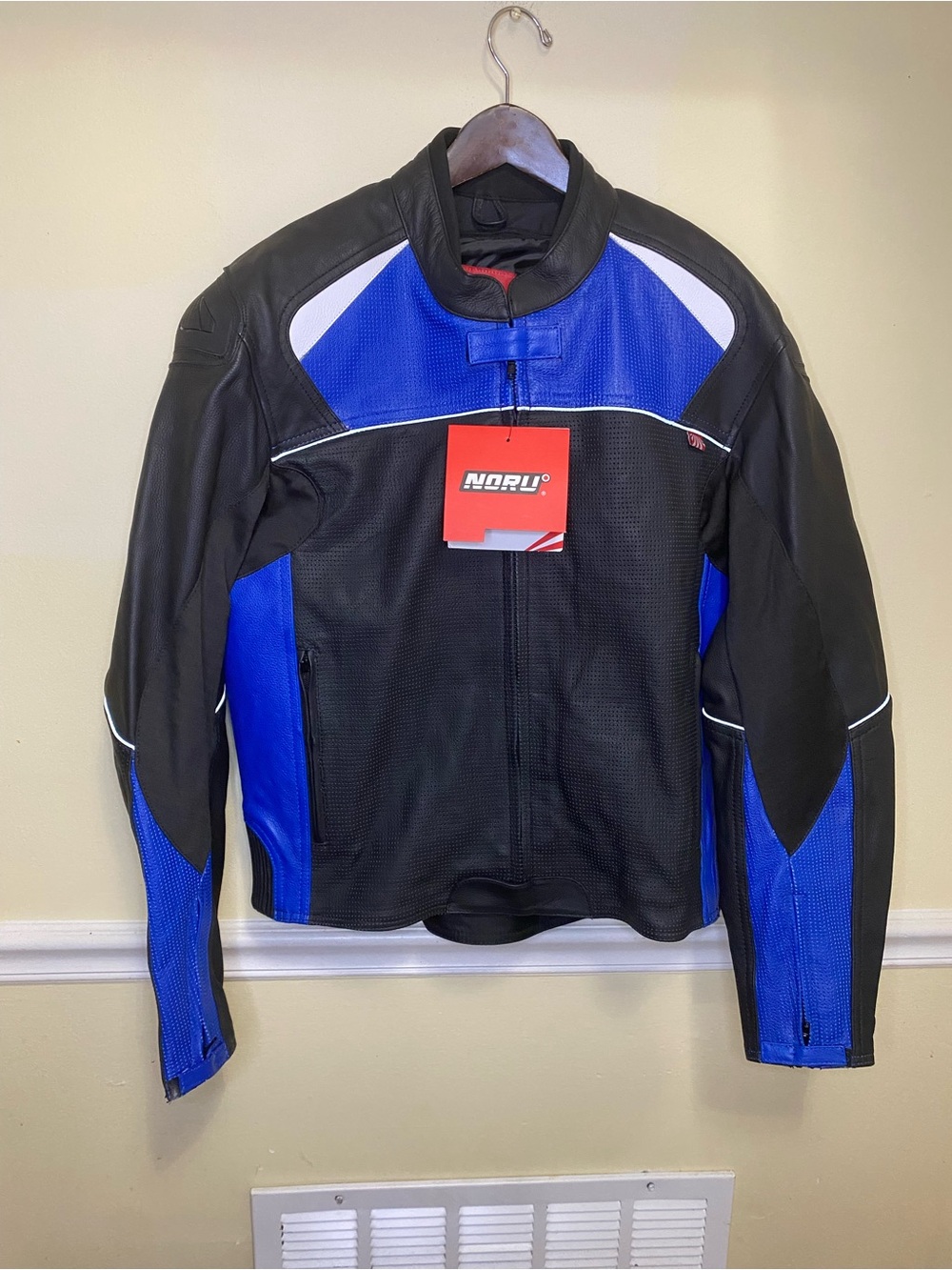 Noru Maruchi Mens Leather Motorcycle Jacket Black/Blue